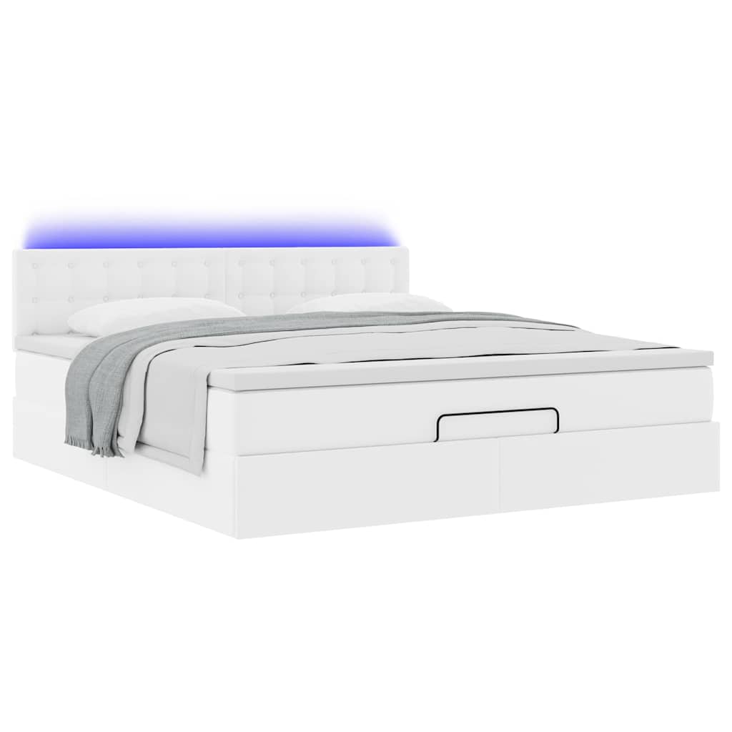 Pouf Letto con Materassi e LED Bianco Puro 180x200cm Similpelle | homemem39