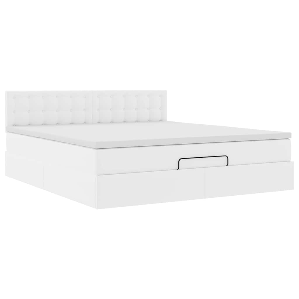 Pouf Letto con Materassi e LED Bianco Puro 180x200cm Similpelle | homemem39