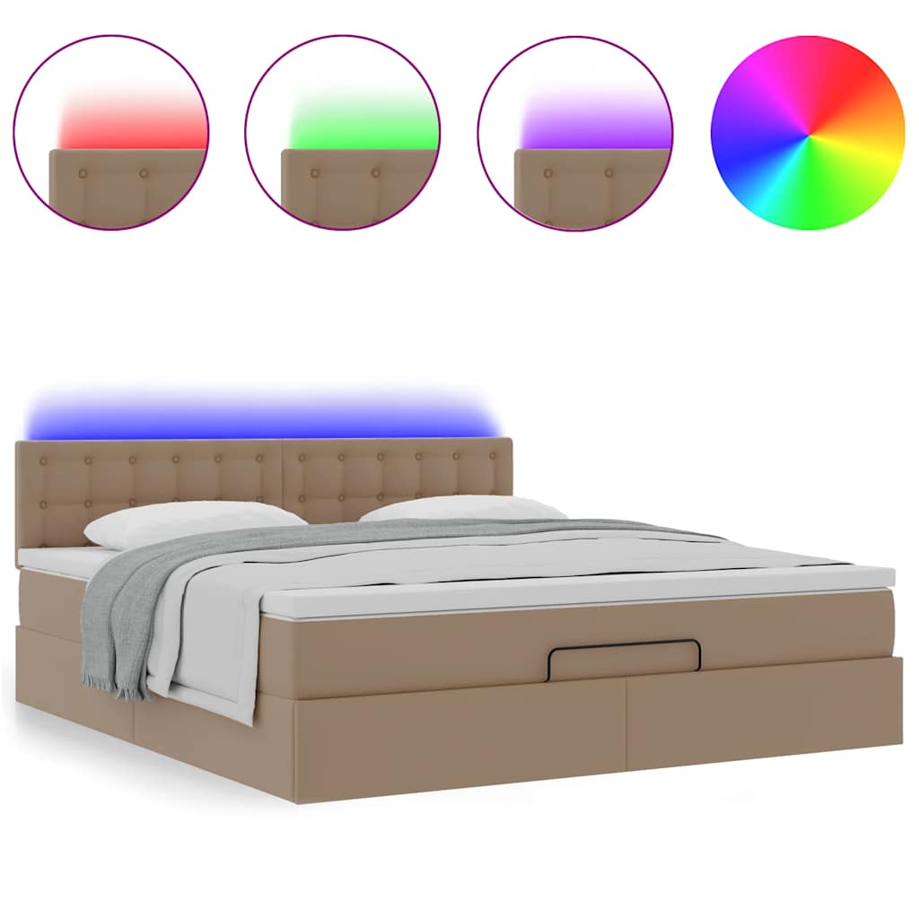 Pouf Letto con Materassi e LED Cappuccino 180x200cm Similpelle