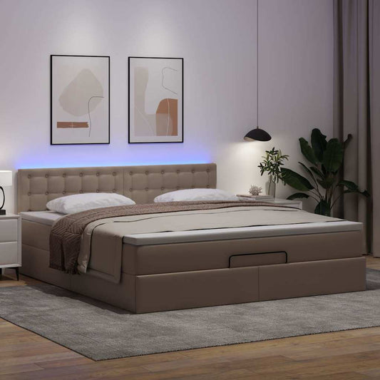 Pouf Letto con Materassi e LED Cappuccino 180x200cm Similpelle