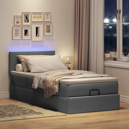 Pouf Letto con Materasso e LED Grigio Scuro 80x200cm in Tessuto