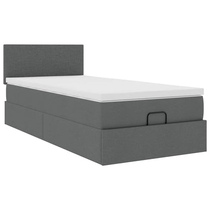 Pouf Letto con Materasso e LED Grigio Scuro 80x200cm in Tessuto
