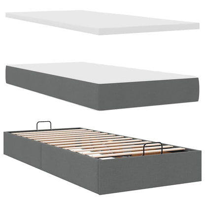 Pouf Letto con Materasso e LED Grigio Scuro 80x200cm in Tessuto