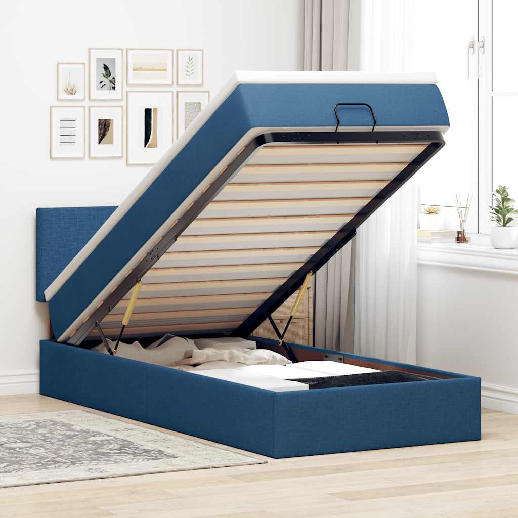 Struttura Letto Pouf con Materasso Blu 80x200 cm in Tessuto | homemem39