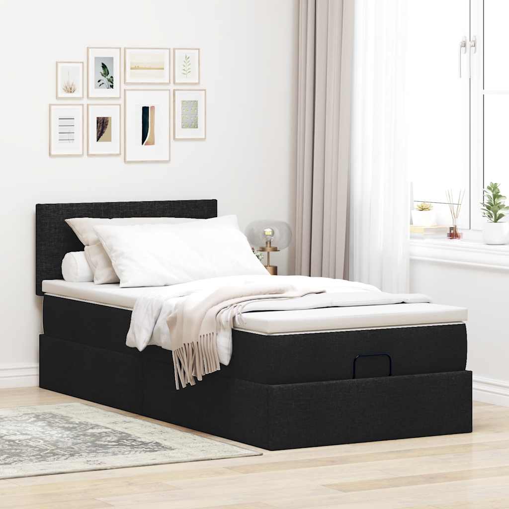 Struttura Letto Pouf con Materasso Nero 90x190 cm in Tessuto