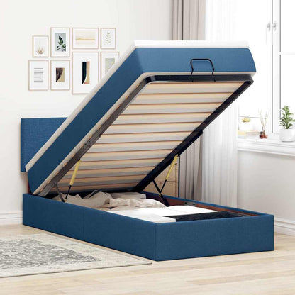 Struttura Letto Pouf con Materasso Blu 90x190 cm in Tessuto