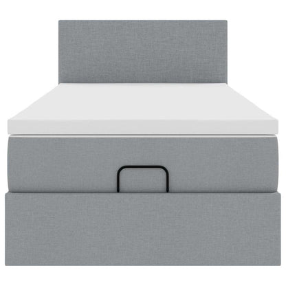 Pouf Letto con Materasso e LED Grigio Chiaro 90x200 cm Tessuto