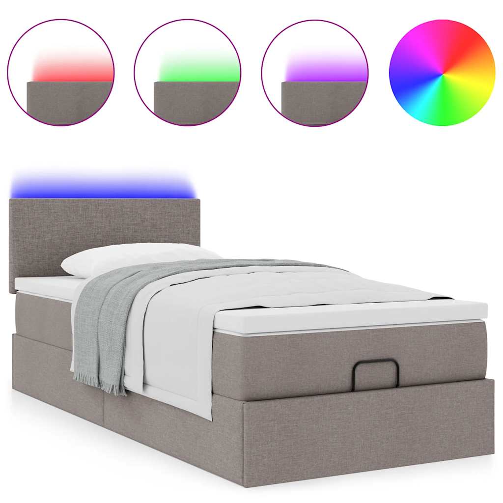 Pouf Letto con Materasso e LED Tortora 90x200 cm in Tessuto | homemem39