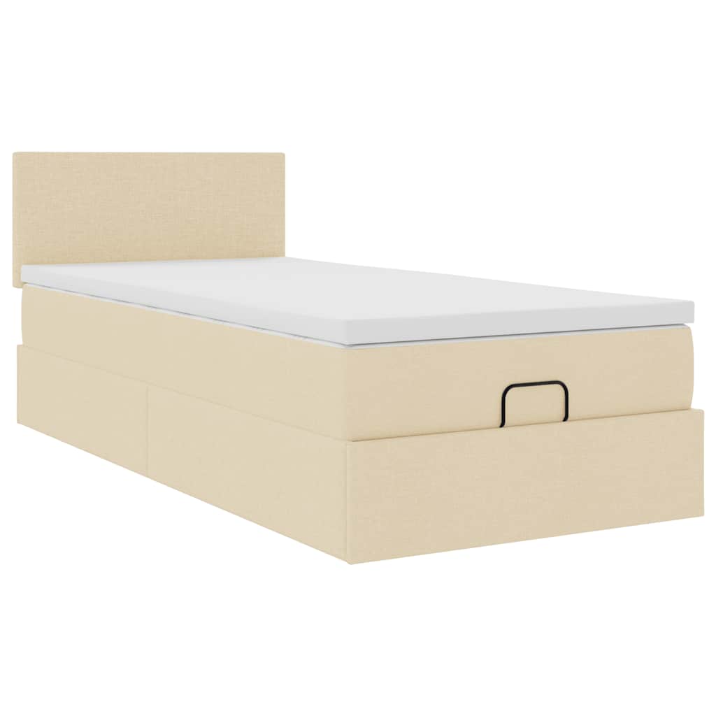 Pouf Letto con Materasso e LED Crema 90x200 cm in Tessuto