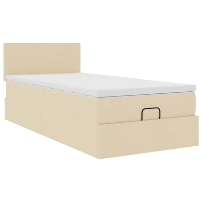 Pouf Letto con Materasso e LED Crema 90x200 cm in Tessuto