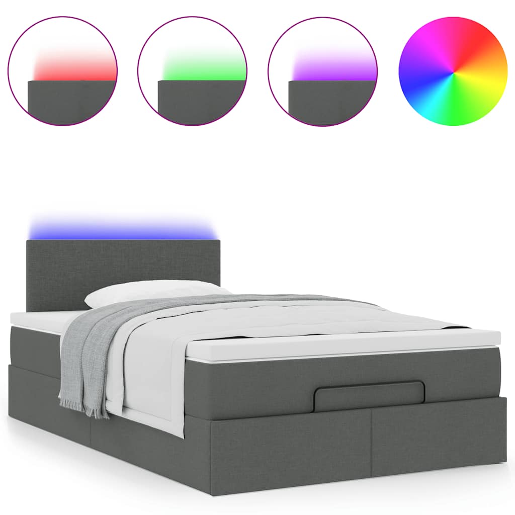 Pouf Letto con Materasso e LED Grigio Scuro 120x190 cm Tessuto | homemem39
