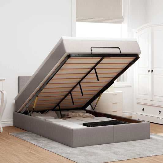 Pouf Letto con Materasso e LED Tortora 120x190cm in Tessuto