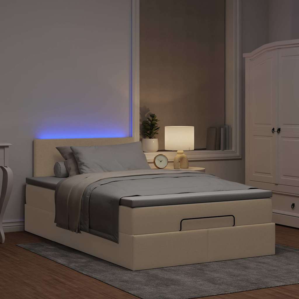 Pouf Letto con Materasso e LED Crema 120x190cm in Tessuto | homemem39