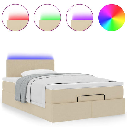 Pouf Letto con Materasso e LED Crema 120x190cm in Tessuto | homemem39