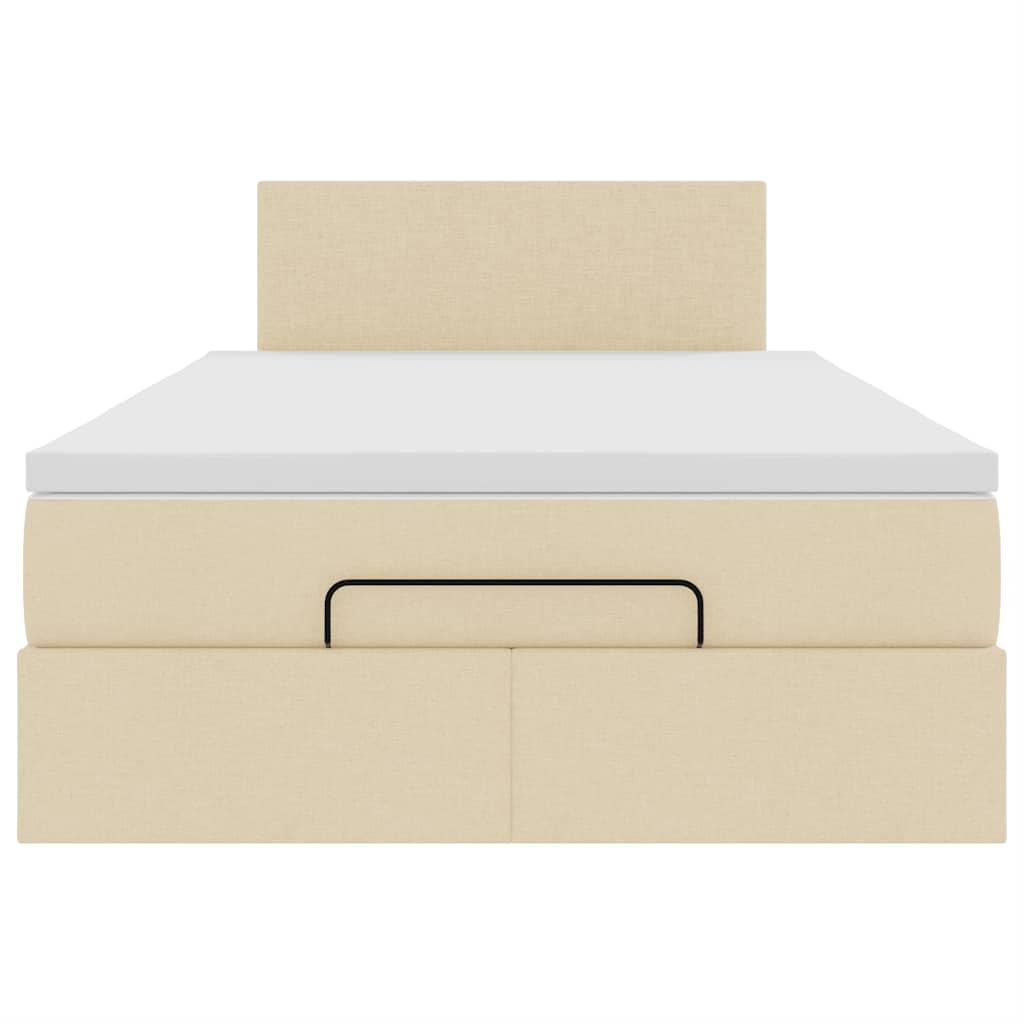Pouf Letto con Materasso e LED Crema 120x190cm in Tessuto