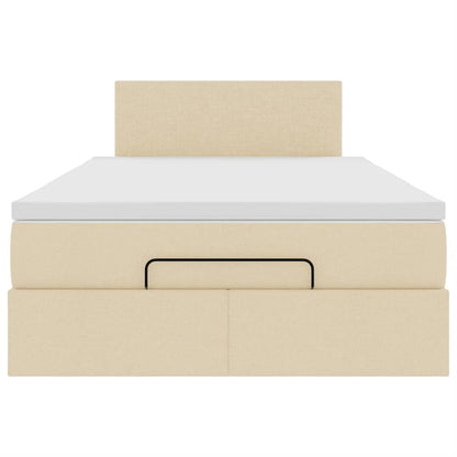 Pouf Letto con Materasso e LED Crema 120x190cm in Tessuto