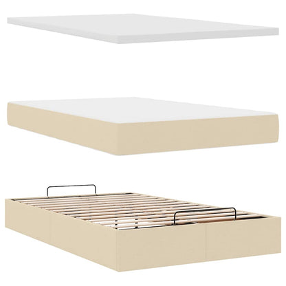 Pouf Letto con Materasso e LED Crema 120x190cm in Tessuto | homemem39
