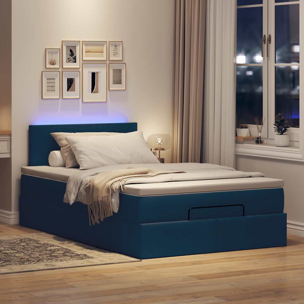 Pouf Letto con Materasso e LED Blu 120x200 cm in Tessuto | homemem39