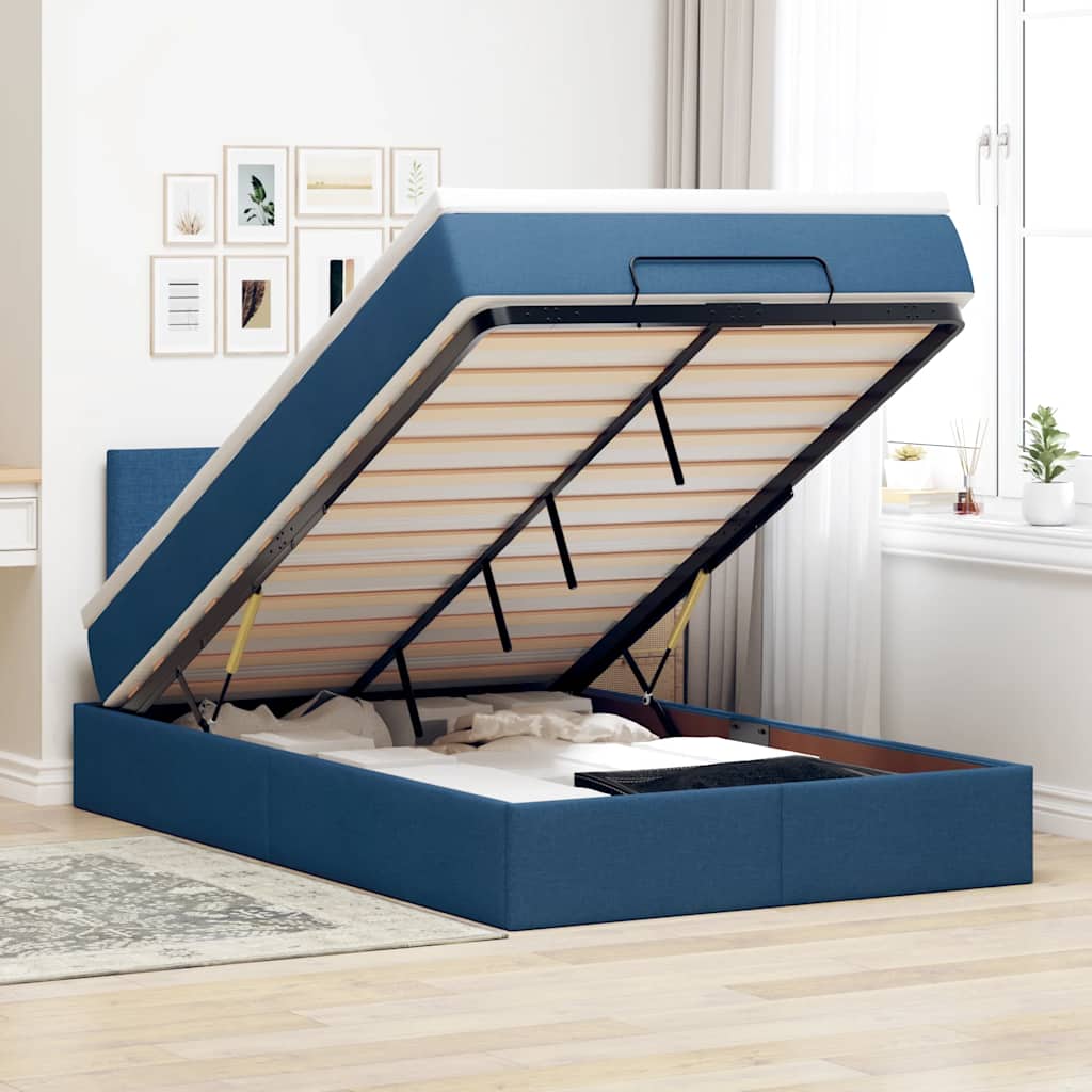Pouf Letto con Materasso e LED Blu 120x200 cm in Tessuto | homemem39