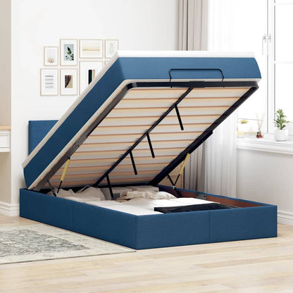 Pouf Letto con Materasso e LED Blu 120x200 cm in Tessuto | homemem39