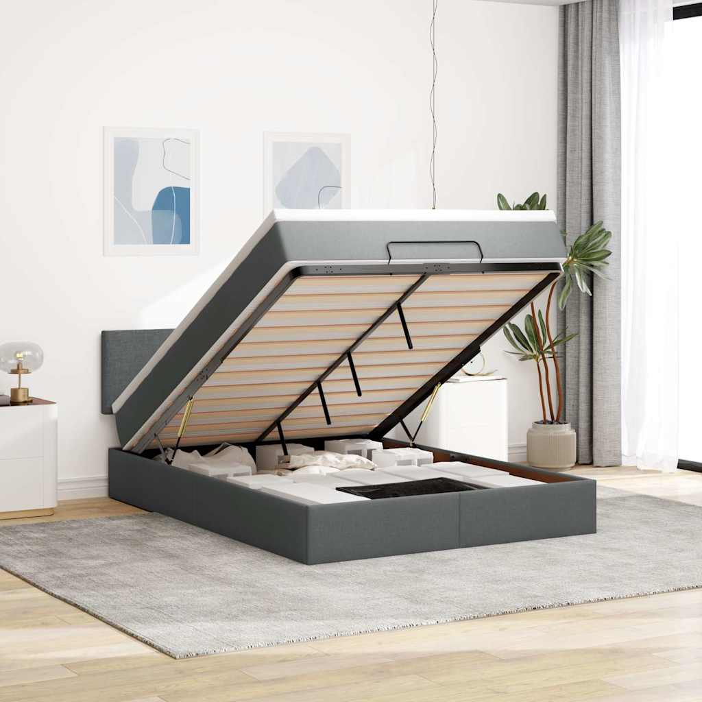 Pouf Letto con Materasso e LED Grigio Scuro 140x190 cm - homemem39