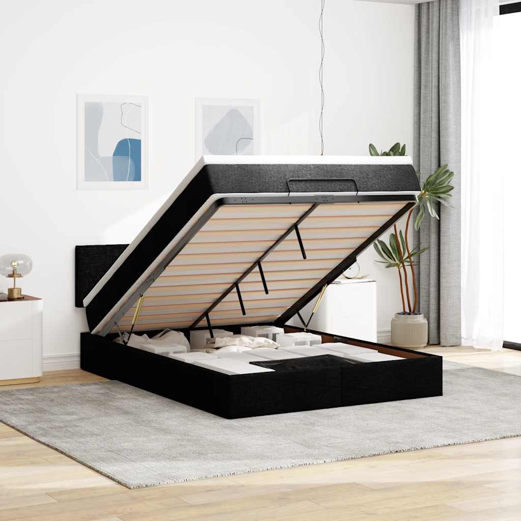 Pouf Letto con Materasso e LED Nero 140x190 cm | homemem39