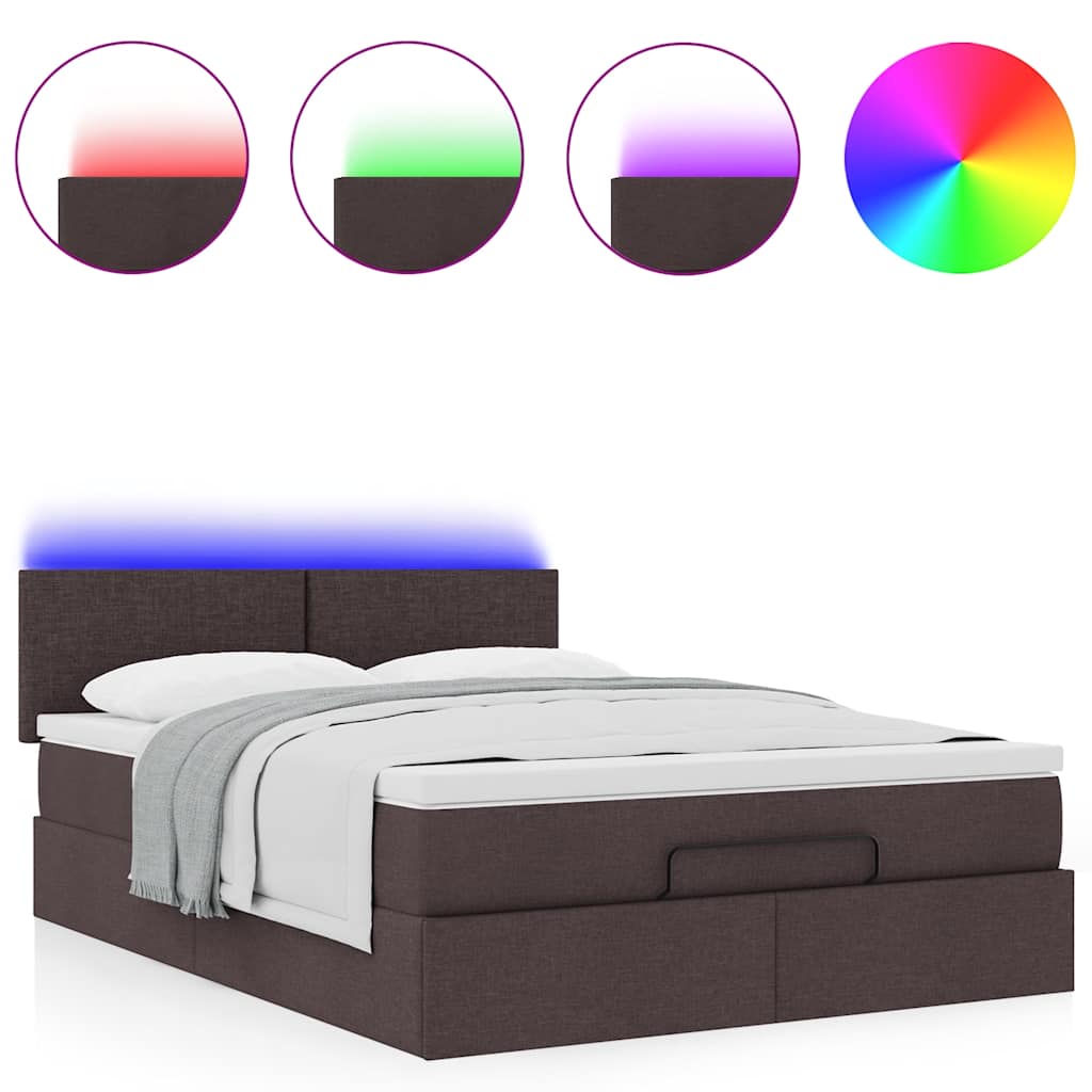 Pouf Letto con Materasso e LED Marrone Scuro 140x190 cm | homemem39