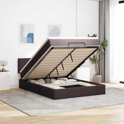 Pouf Letto con Materasso e LED Marrone Scuro 140x190 cm