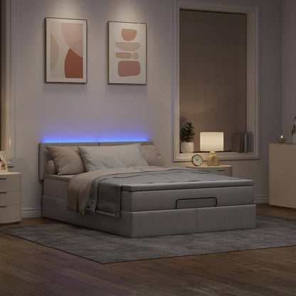 Pouf Letto con Materasso e LED Tortora 140x190 cm in Tessuto | homemem39
