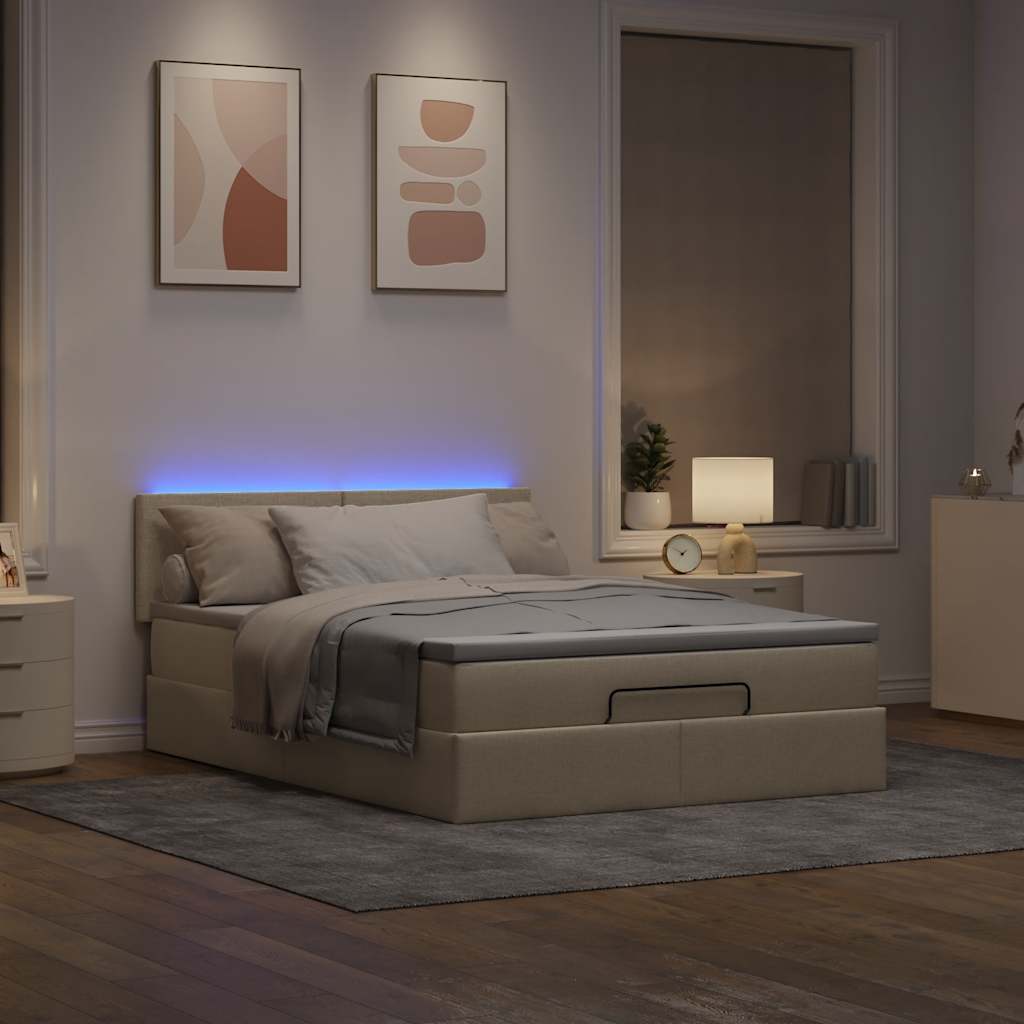 Pouf Letto con Materasso e LED Crema 140x190 cm | homemem39
