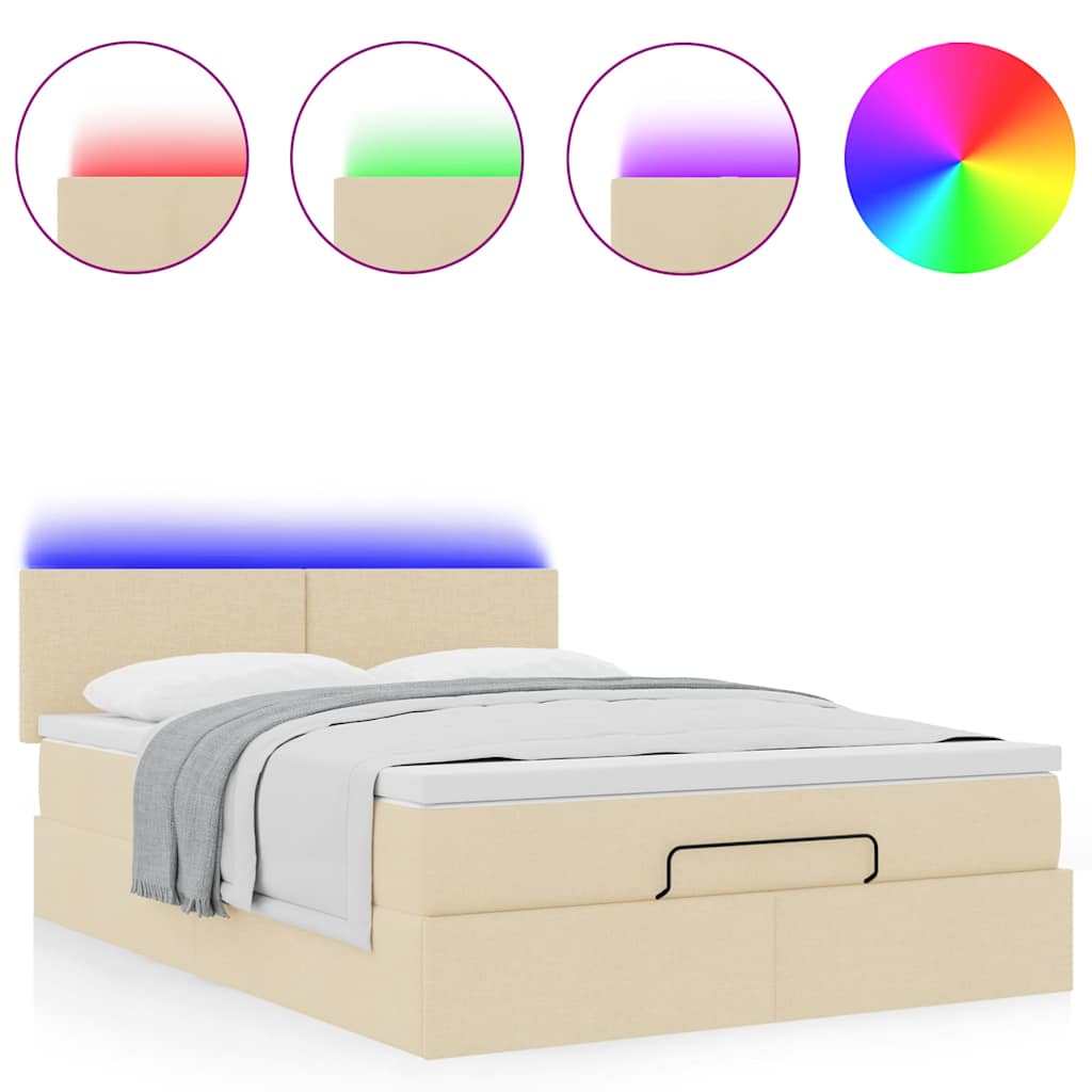 Pouf Letto con Materasso e LED Crema 140x190 cm | homemem39
