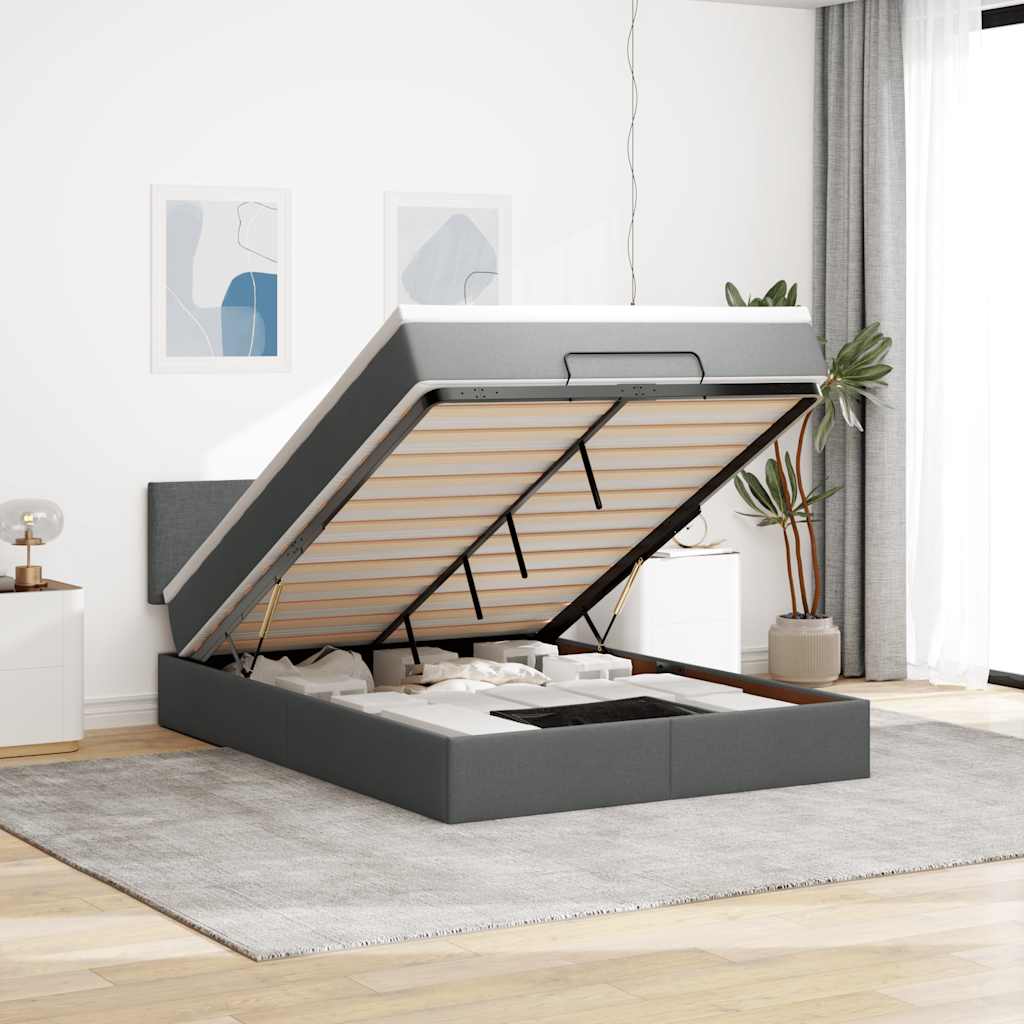 Pouf Letto con Materasso e LED Grigio Scuro 140x200 cm - homemem39