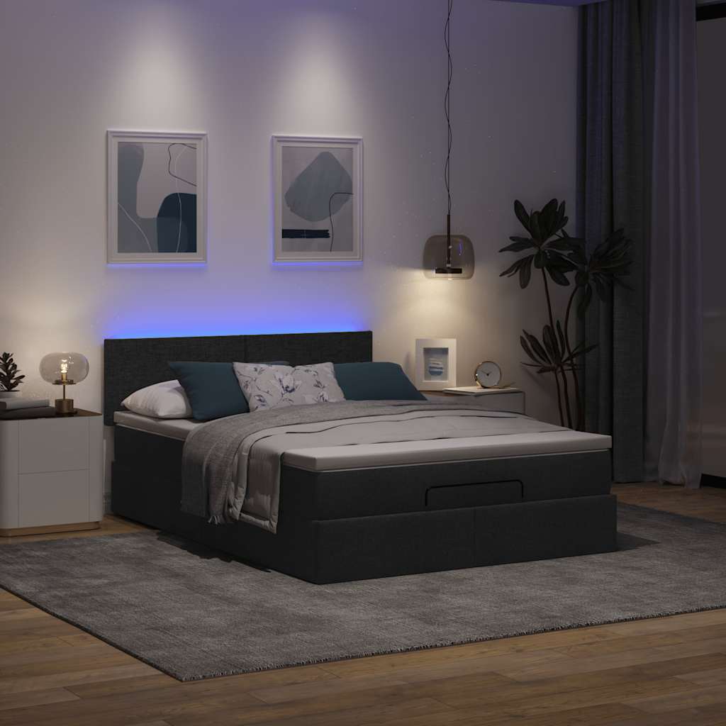 Pouf Letto con Materasso e LED Nero 140x200 cm in Tessuto | homemem39