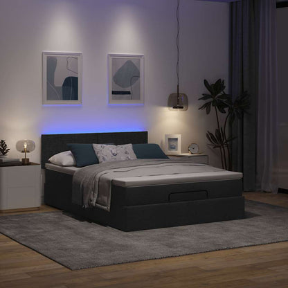 Pouf Letto con Materasso e LED Nero 140x200 cm in Tessuto | homemem39