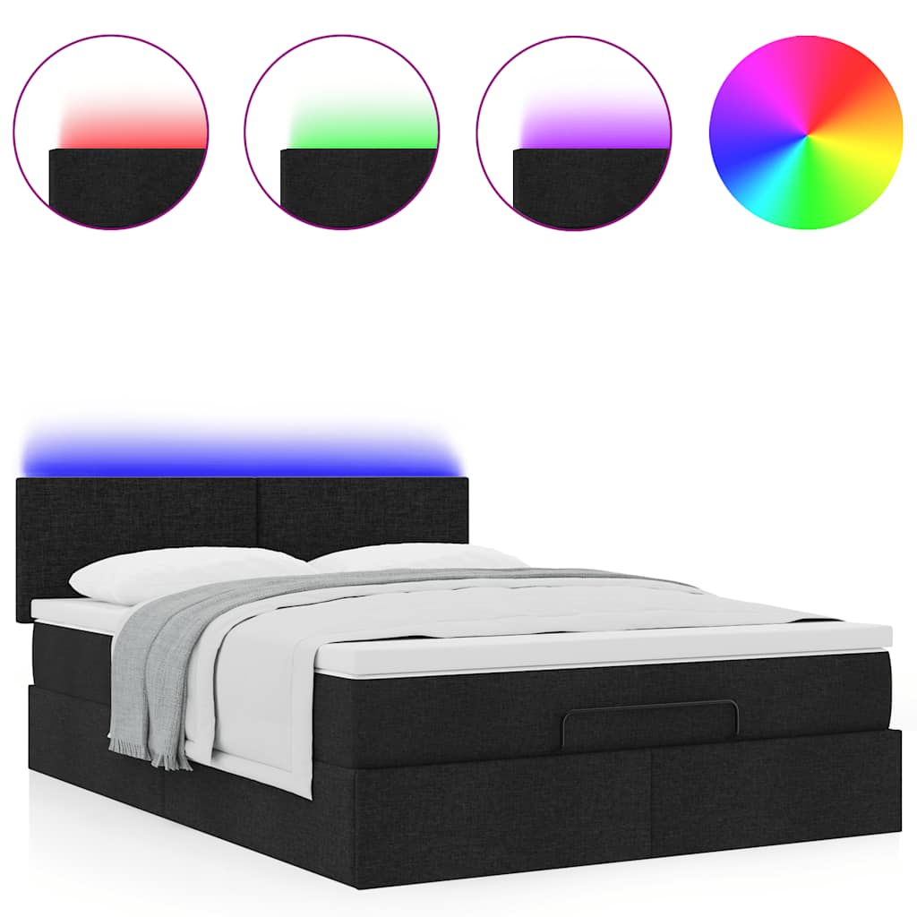 Pouf Letto con Materasso e LED Nero 140x200 cm in Tessuto | homemem39