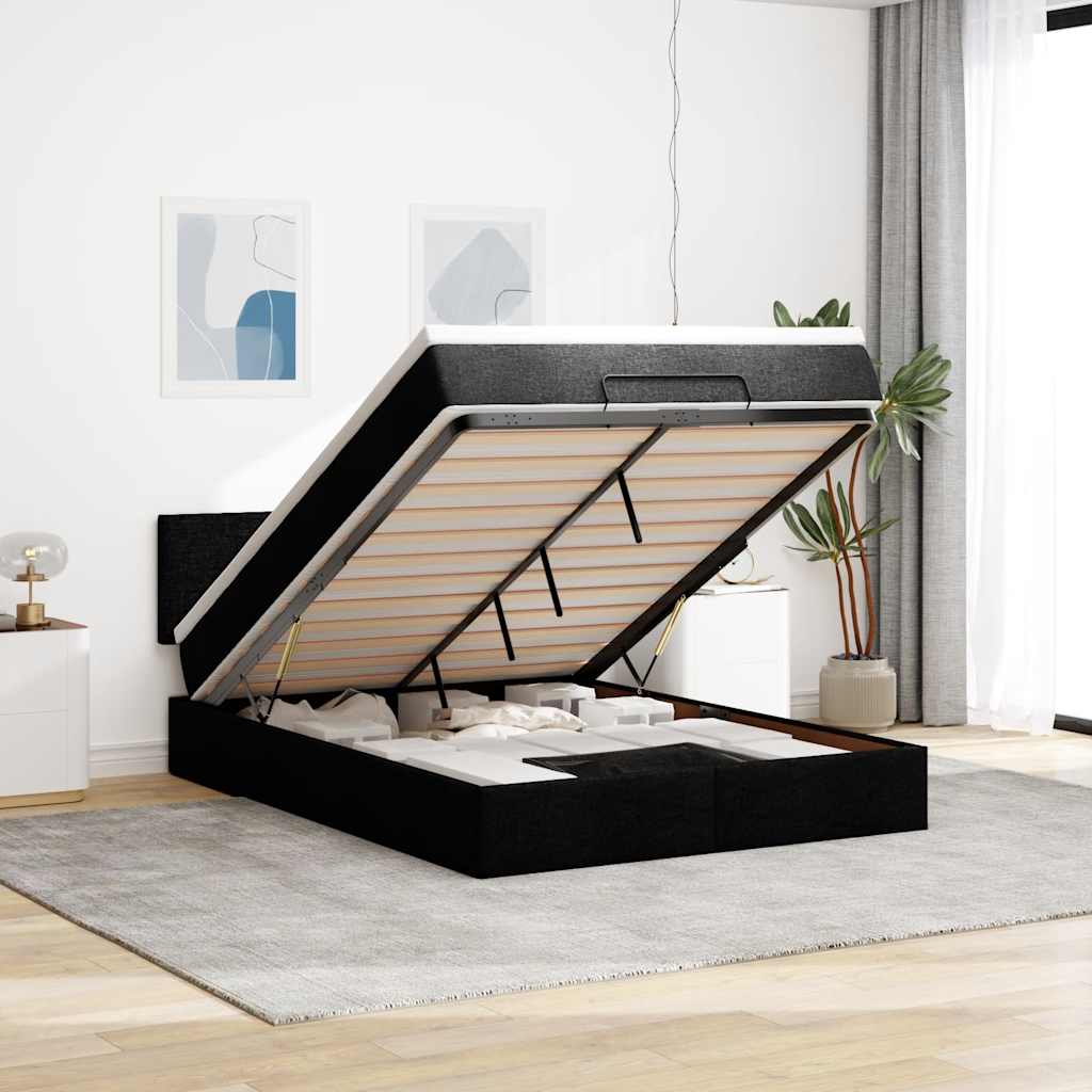 Pouf Letto con Materasso e LED Nero 140x200 cm in Tessuto | homemem39