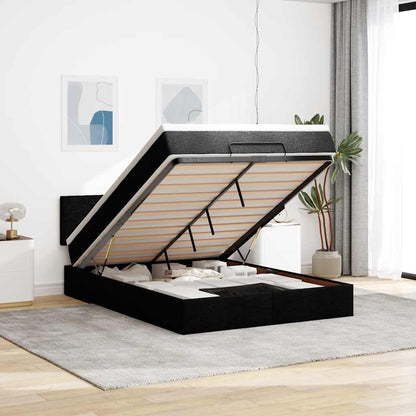 Pouf Letto con Materasso e LED Nero 140x200 cm in Tessuto | homemem39