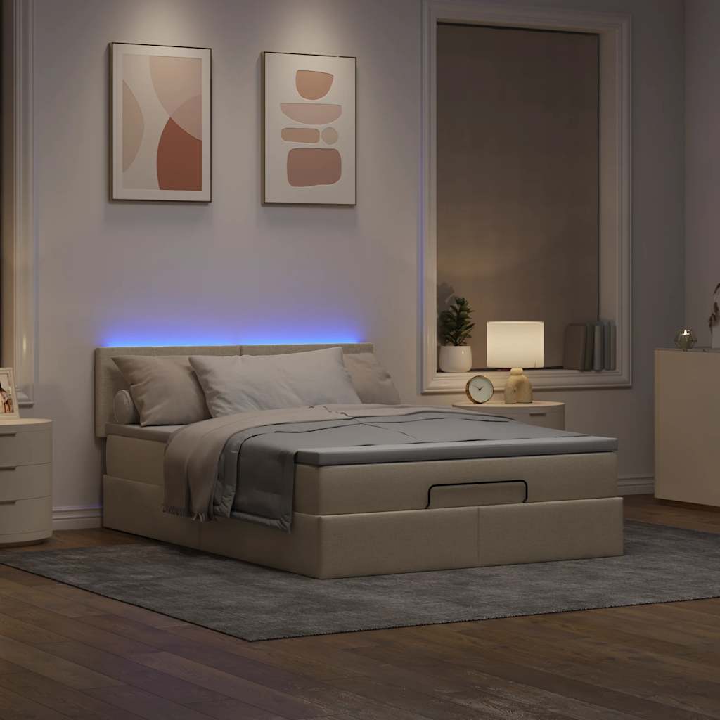Pouf Letto con Materasso e LED Crema 140x200 cm in Tessuto - homemem39