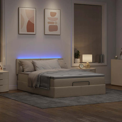 Pouf Letto con Materasso e LED Crema 140x200 cm in Tessuto - homemem39