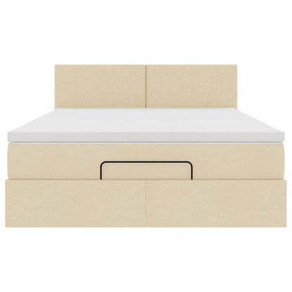Pouf Letto con Materasso e LED Crema 140x200 cm in Tessuto - homemem39