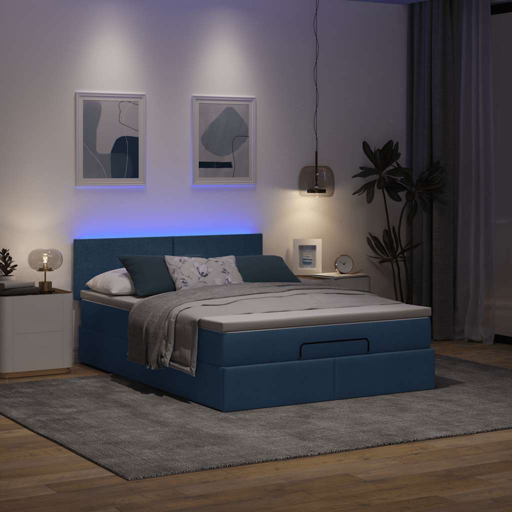 Struttura Letto Pouf con Materasso Blu 140x200cm in Tessuto