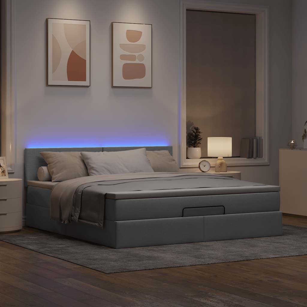 Pouf Letto con Materasso Grigio Chiaro 160x200 cm in Tessuto | homemem39
