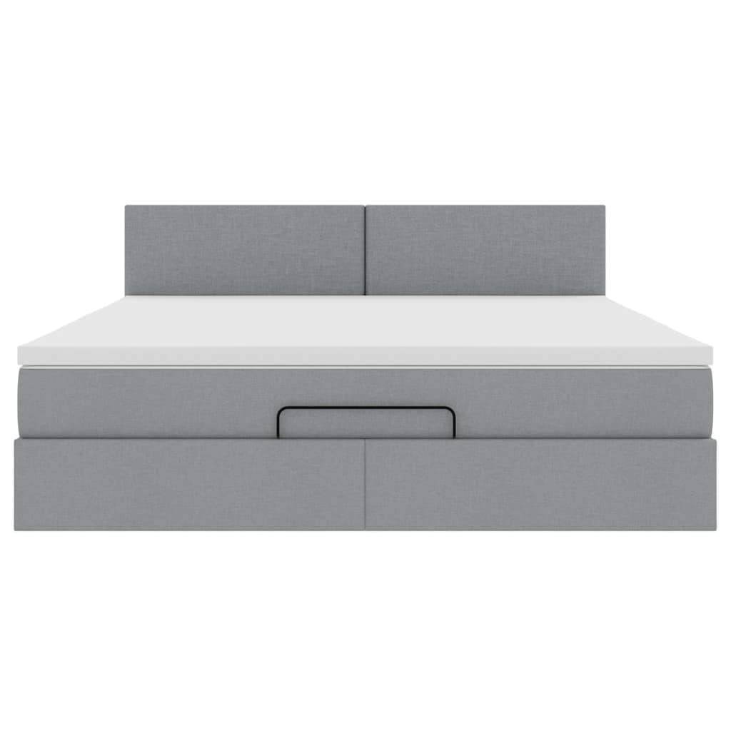 Pouf Letto con Materasso Grigio Chiaro 160x200 cm in Tessuto