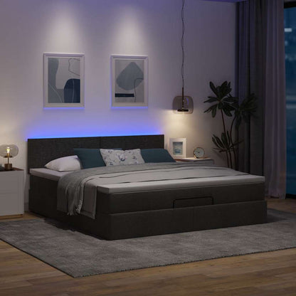 Struttura Letto Pouf con Materasso Nero 160x200 cm in Tessuto