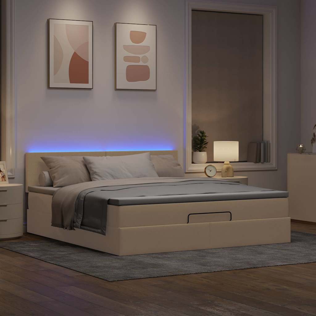Struttura Letto Pouf con Materasso Crema 160x200 cm in Tessuto | homemem39