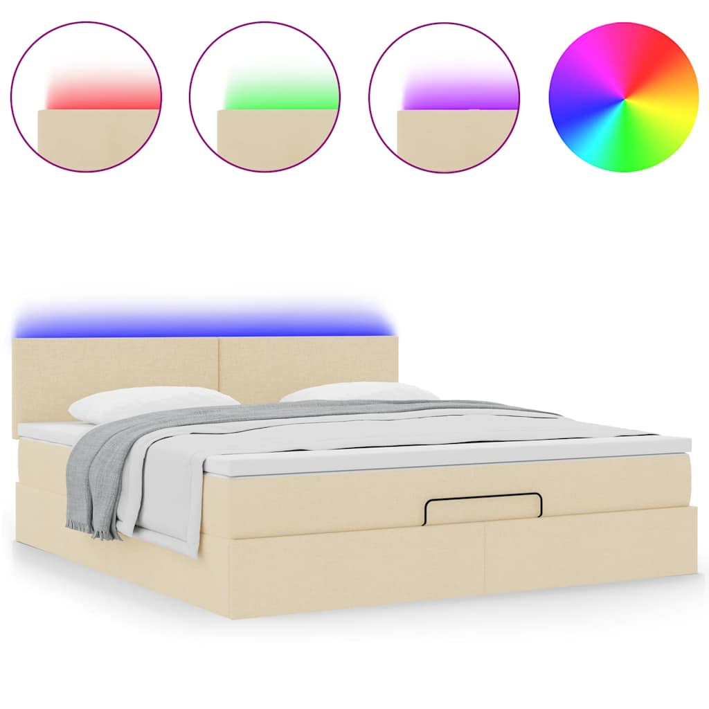 Struttura Letto Pouf con Materasso Crema 160x200 cm in Tessuto | homemem39