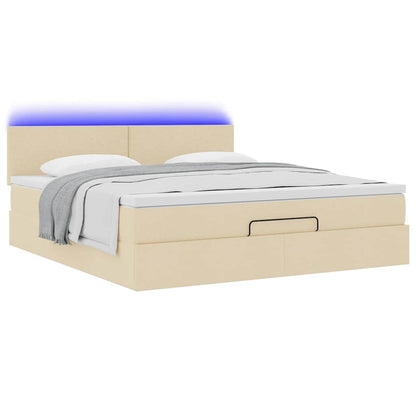 Struttura Letto Pouf con Materasso Crema 160x200 cm in Tessuto | homemem39