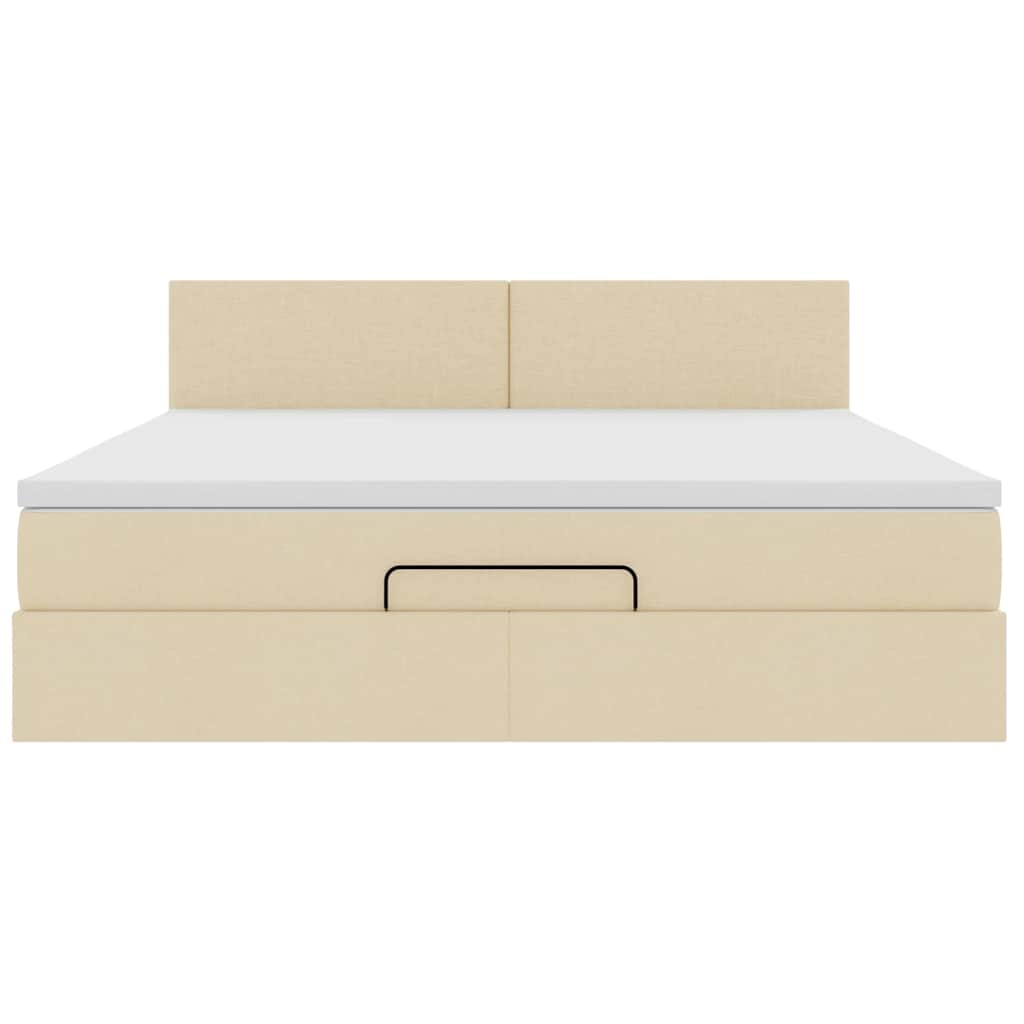 Struttura Letto Pouf con Materasso Crema 160x200 cm in Tessuto | homemem39