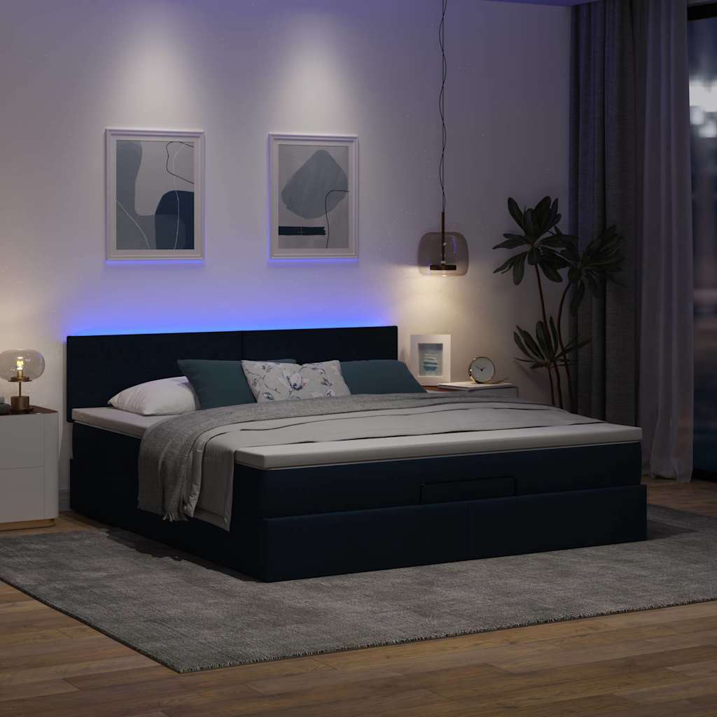Struttura Letto Pouf con Materasso Blu 160x200 cm in Tessuto | homemem39