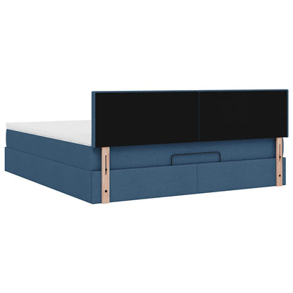 Struttura Letto Pouf con Materasso Blu 160x200 cm in Tessuto